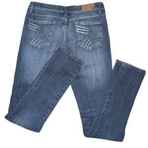 Vigoss Women's Sz 5 Skinny Jeans Clear Rhinestone Bling Distressed Med Wash Y2K